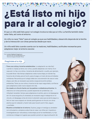 Folleto ¿Está listo mi hijo para ir al colegio? Cumbres Morelia